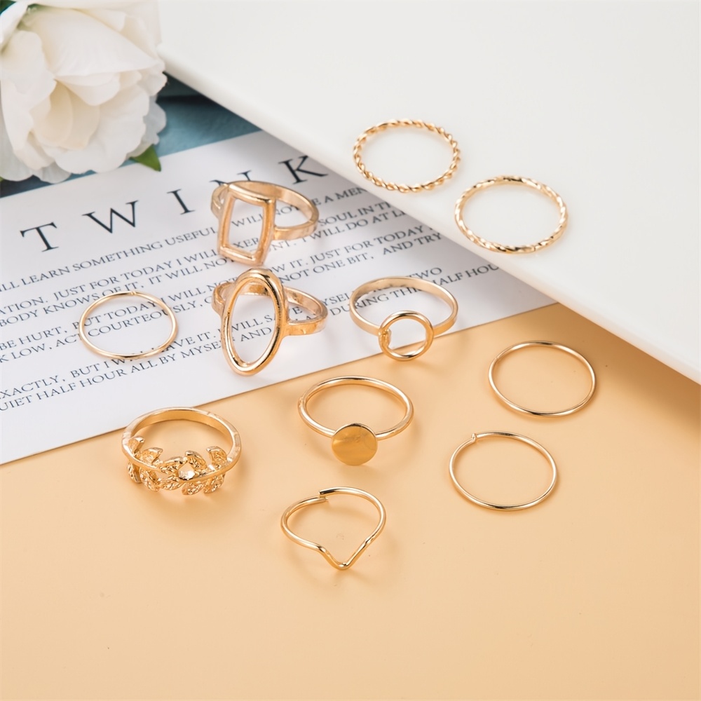 11pc Retro Golden Geometric Stackable Ring Set — Unique Gift